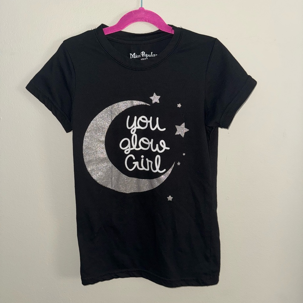 Miss Popular, girls black graphic top size 10/12
